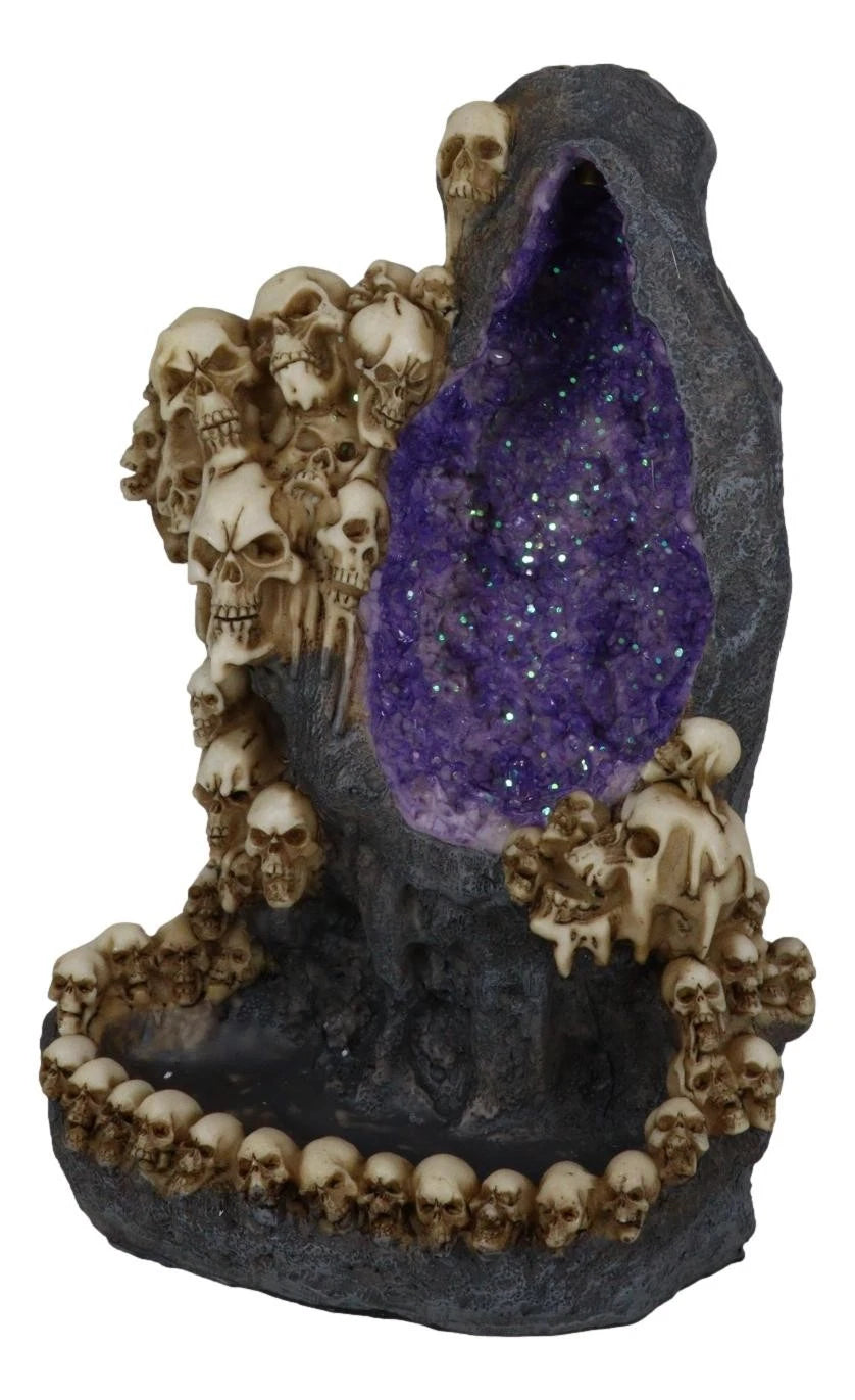 Gothic Melting Skulls Faux Geode Crystals LED Light Cave Backflow Incense Burner-8