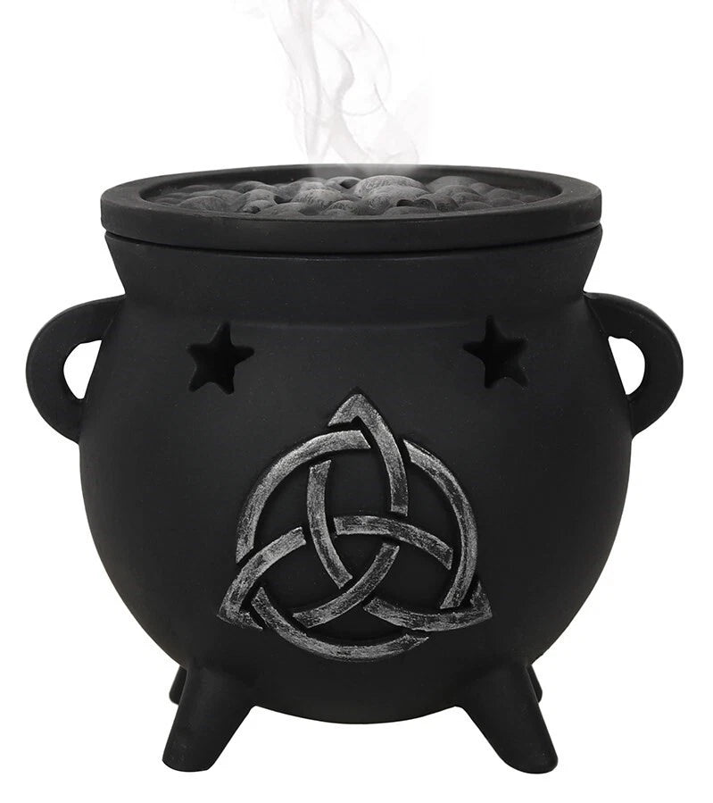 Wicca Sacred Triquetra Symbol Stars Cutout Witch Cauldron Incense Cone Burner-6