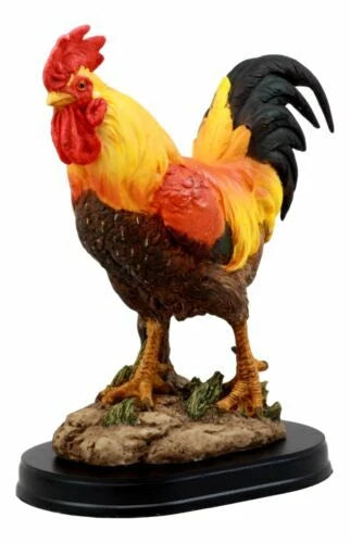 Estatua de gallo y gallina campestre orgullosa con base de 7.5" de alto-4