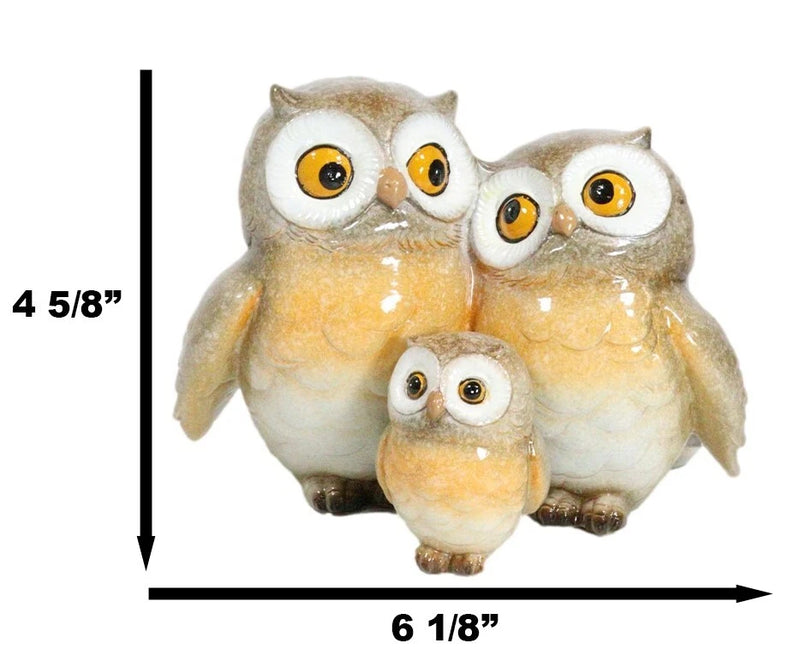 Forest Whimsical Mother Father Owls And Baby Owlet Family Trio Figurine-8