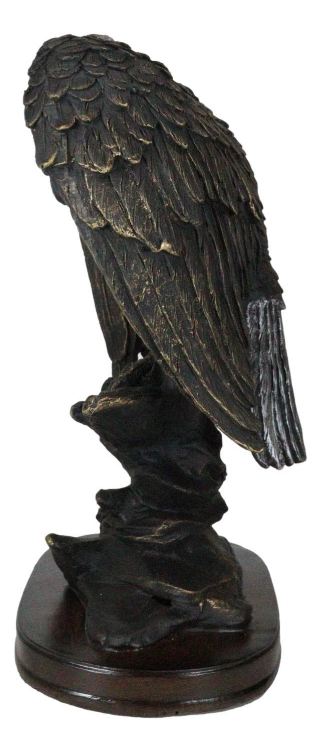 American Patriotic Large Bald Eagle Perched On Rocky Cliff Resin Figurine 10"H-6