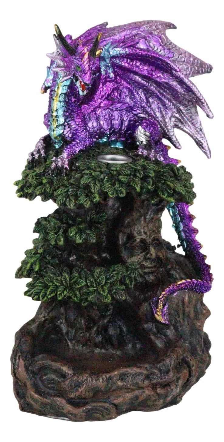 Metallic Purple Dragon On Greenman Tree Canopy Backflow Incense Cone Burner-2