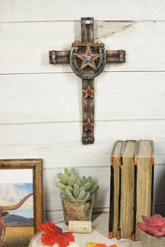 Set Of 3 Rustic Western Star Horseshoe Cowboy Horse And Pistols Wall Crosses-3