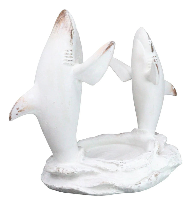 Antique White Ocean Marine Great White Sharks Rising Above Water Wine Holder-6