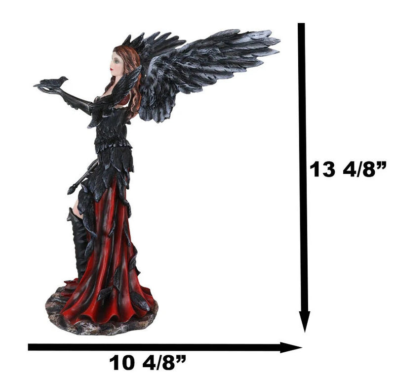 Gothic Raven Crow Trainer Angel Fairy In Black And Crimson Feather Gown Statue-8