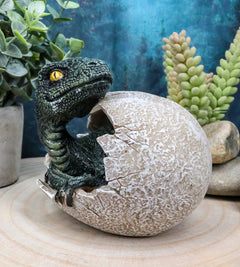 Figura de huevo de dinosaurio depredador de la era jurásica, cría de velociraptor de 10 cm de alto-1