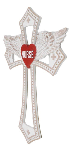 Western Physician Healer Red Heart With Angel Wings Nurse Wall Cross Decor-8