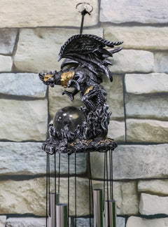 Armored Battle Dragon Crystal Sphere Resonant Relaxing Wind Chime Garden Patio-3