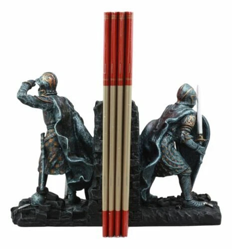 Medieval Dragon Bookends, Knight Armor Statue 8" Tall, Pair of Desk or Shelf Decor, Fantasy Knight Figurines, Suit of Armor Home Accent, Gothic Office Display, Tabletop Collectible Gift-6