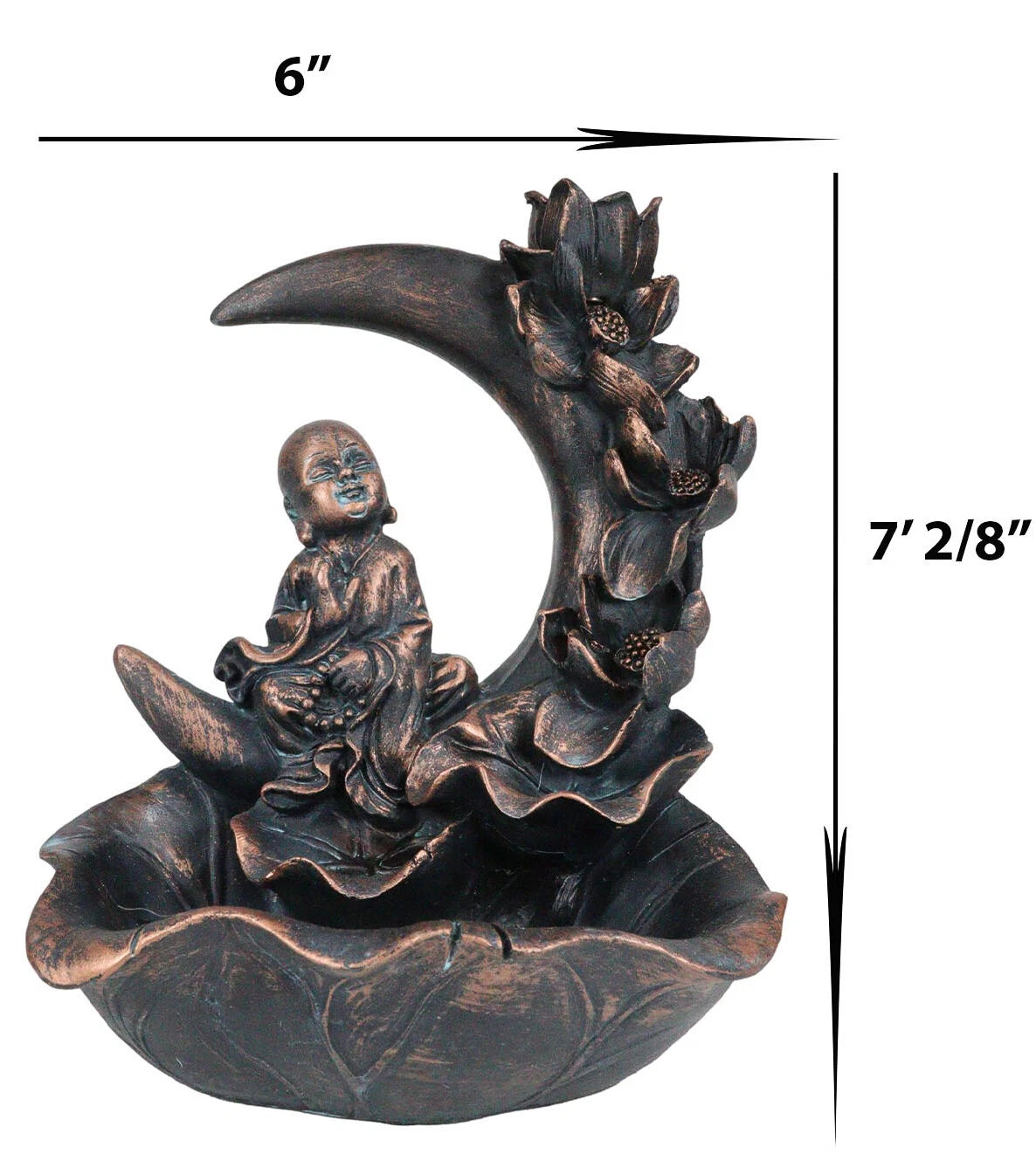 Buddha Monk On Lotus Crescent Moon Smoke Waterfall Backflow Cone Incense Burner-8
