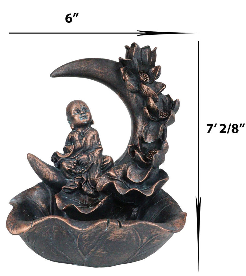 Buddha Monk On Lotus Crescent Moon Smoke Waterfall Backflow Cone Incense Burner-8
