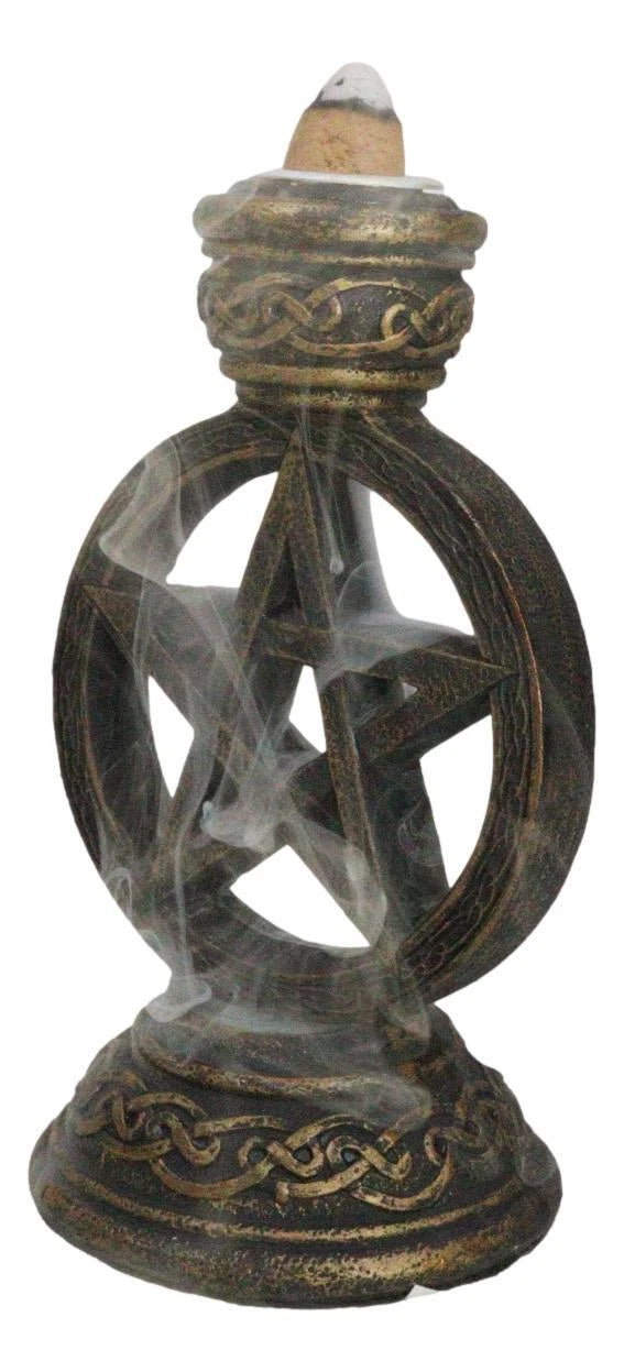 Celtic Witchcraft Wicca Sacred Pentagram Circle Backflow Incense Burner Figurine
