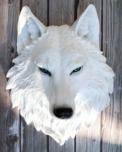 Large Ghost Albino Snow White Wolf Head Wall Decor Plaque 16"H Direwolf Figure-1