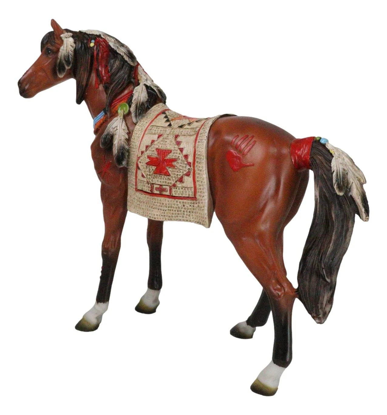 Estatua artesanal de caballo espiritual con sillín tapizado pintado, 24 cm de largo-9