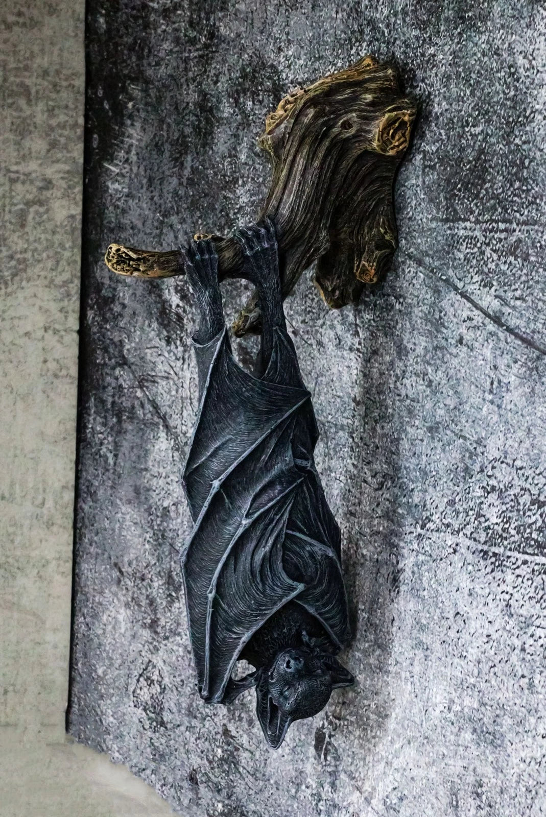 Nocturnal Sleeping Bat Wrapped In Wings On Tree Branch Wall Decor Figurine-1