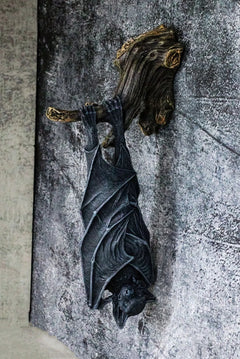 Nocturnal Sleeping Bat Wrapped In Wings On Tree Branch Wall Decor Figurine-1