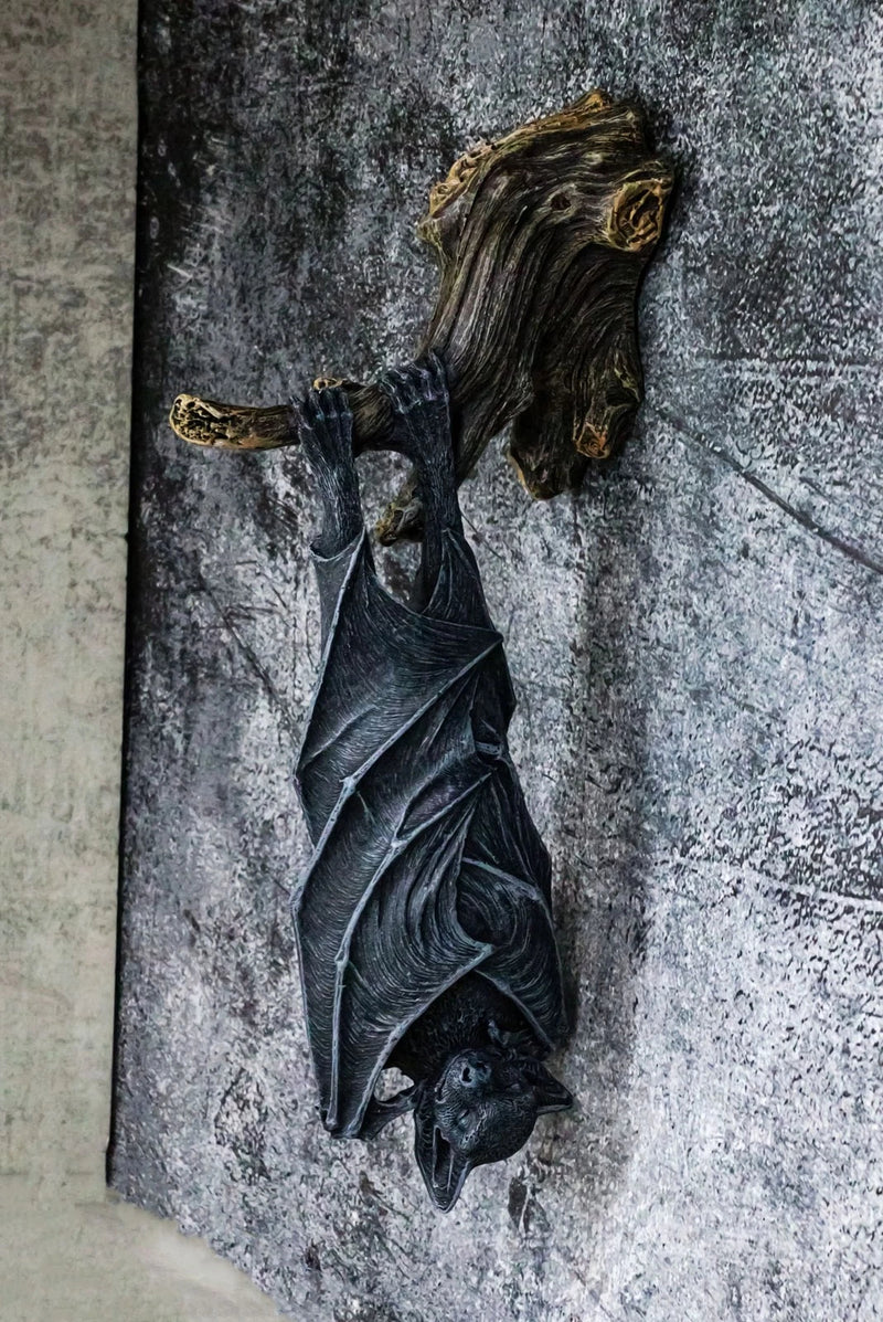 Nocturnal Sleeping Bat Wrapped In Wings On Tree Branch Wall Decor Figurine-1