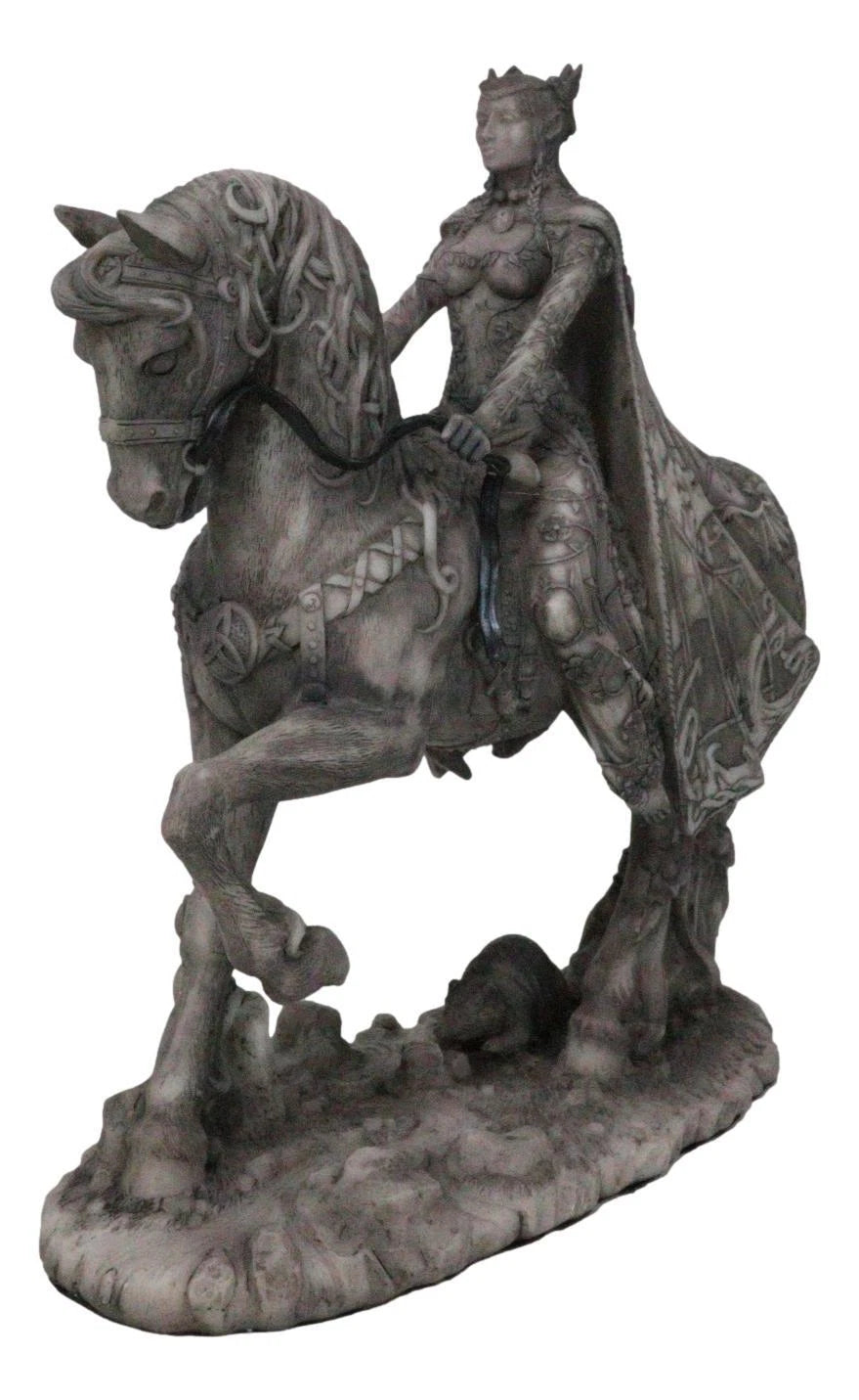 Celtic Moon Goddess Rhiannon Riding Horse in Arberth Clay Finish Figurine-7