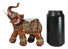 Faux Wood Trunk Up Elephant with Golden Scrollwork And Crushed Glass Figurine-7