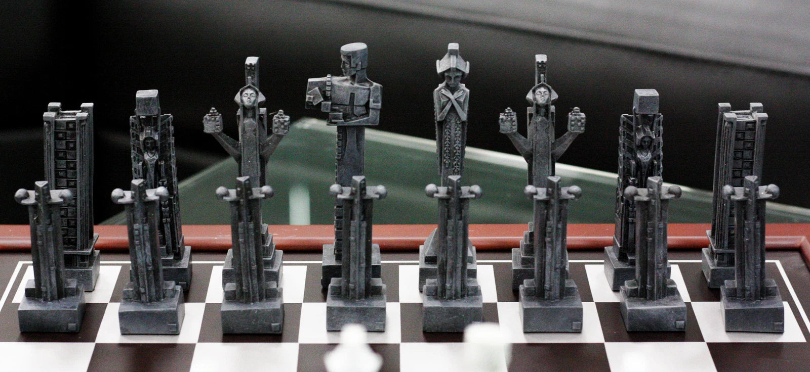 Frank Lloyd Wright Midway Gardens Sprites Resin Chess Pieces & Wooden Board Set-8