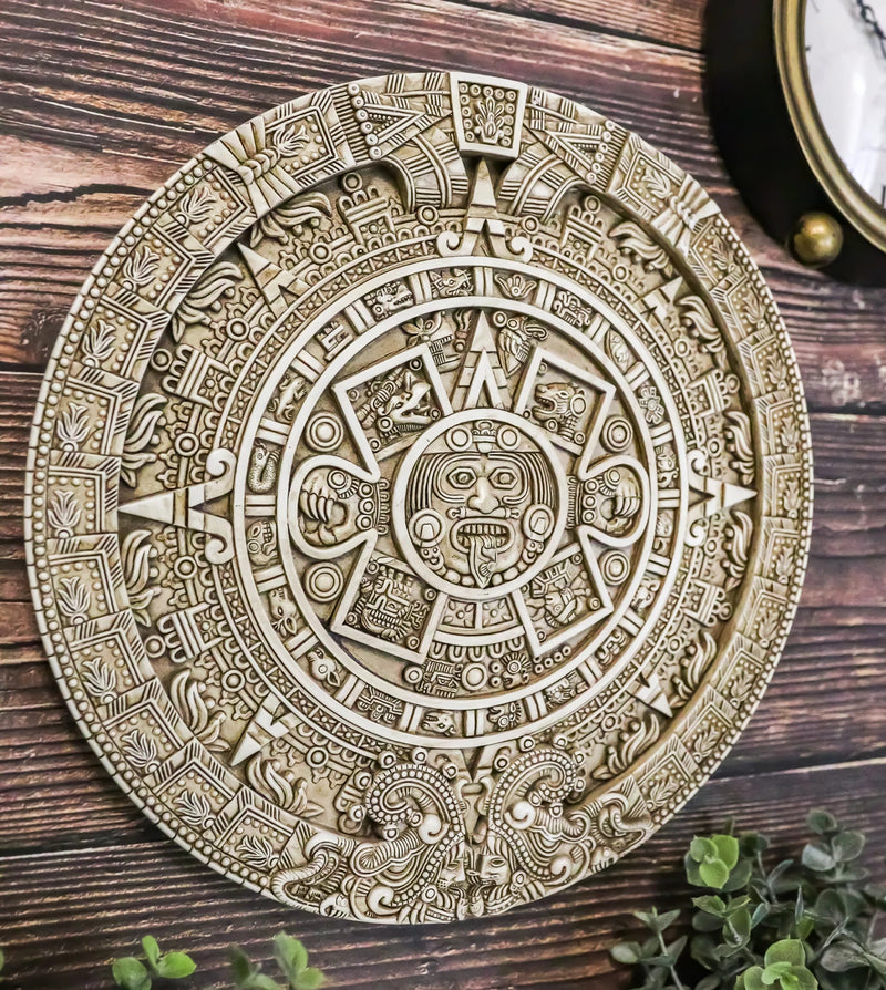 Aztec Maya Solar Sun Xiuhpohualli & Tonalpohualli Wall Calendar Plaque Figurine-2