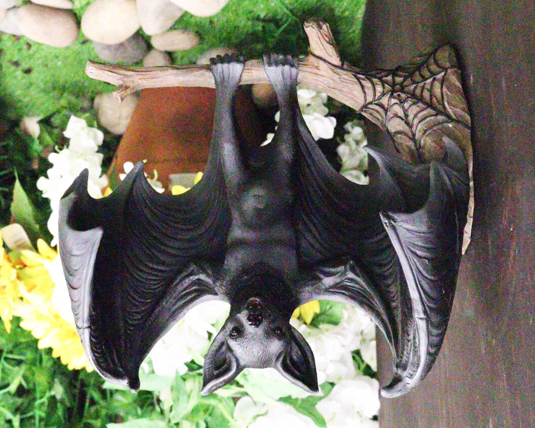 Gothic Winged Vampire Bat By Spider Web Hanging From Branch Wall Hanging Decor-1