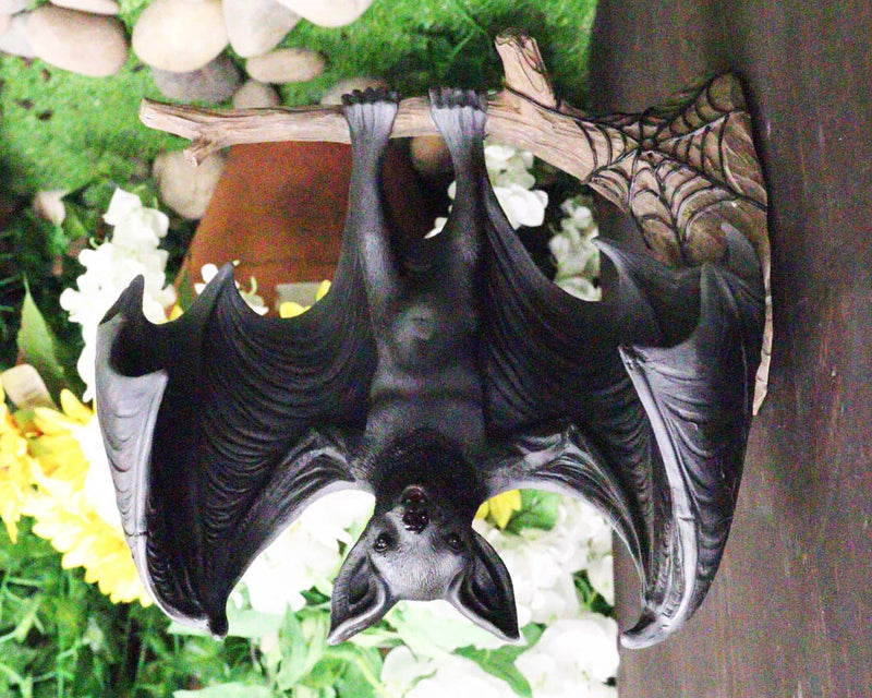 Gothic Winged Vampire Bat By Spider Web Hanging From Branch Wall Hanging Decor-1