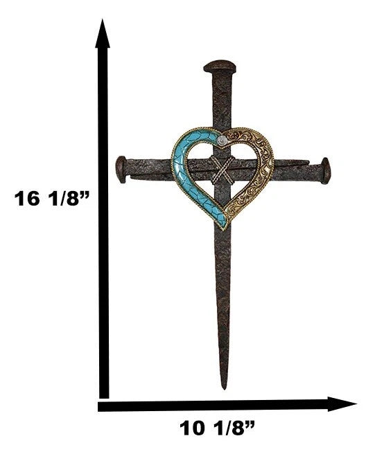 Crucifix Driven Nails with Heart Center Wall Cross Decor Plaque 16.5"H-8