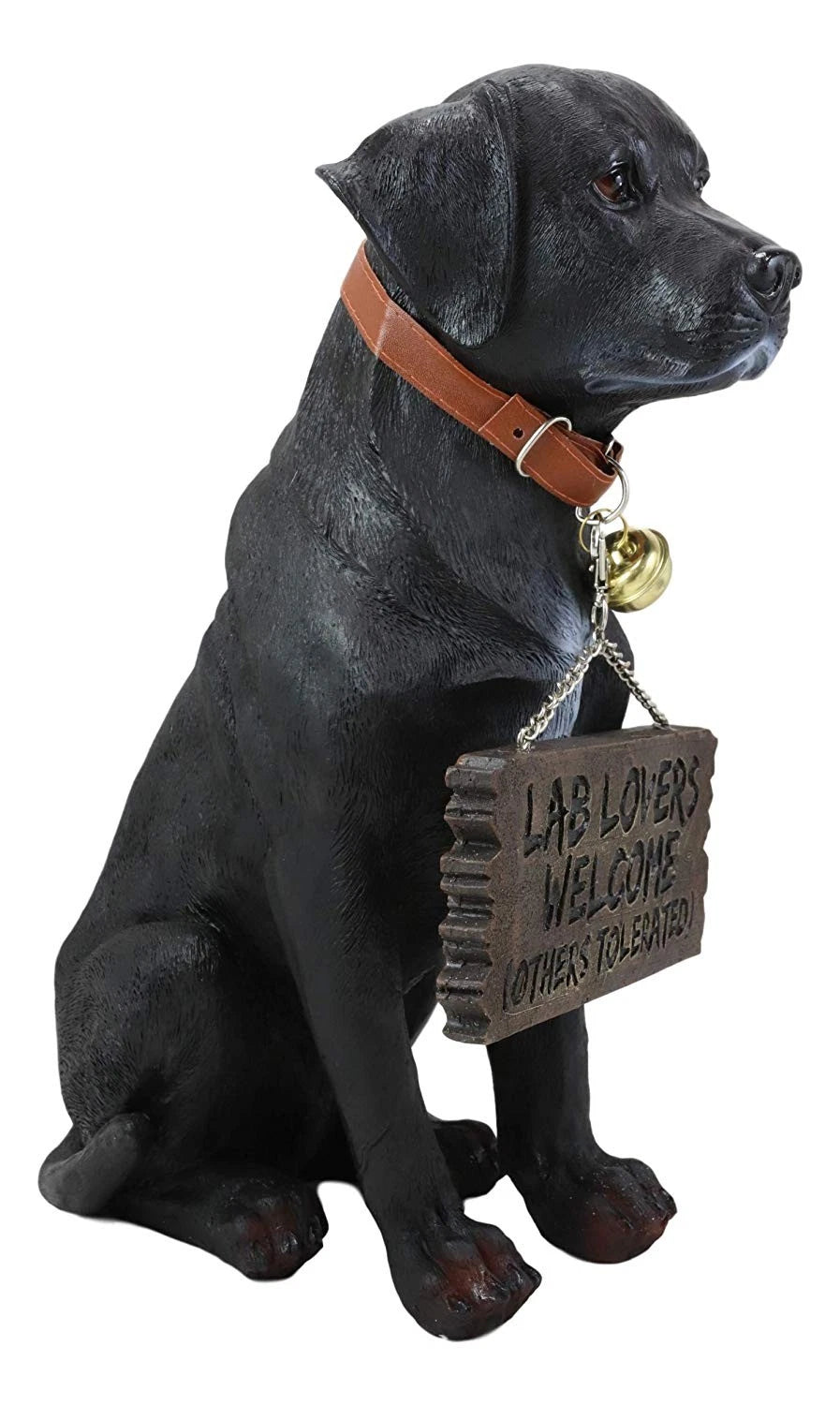 Lifelike Black Labrador Retriever Dog With Welcome Jingle Collar Sign Statue-8