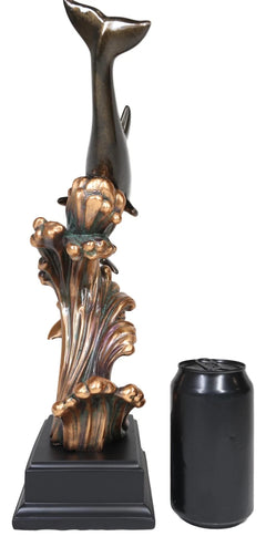 Nautical 2 Dolphins Surfing Ocean Waves Electroplated Bronze Resin Statue-6