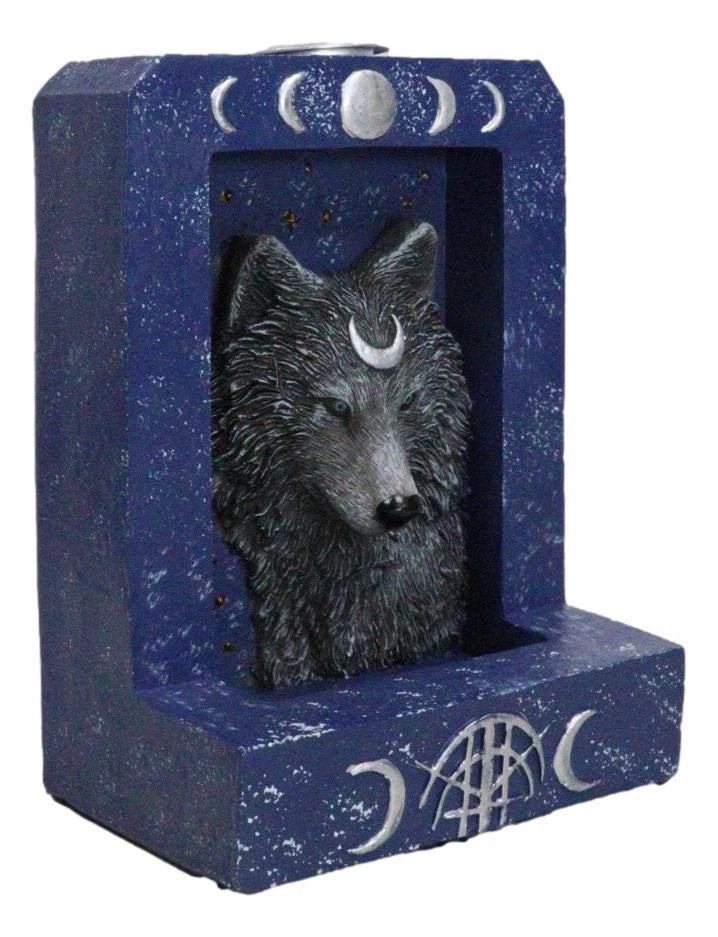 Phases Of The Moon Alpha Black Wolf With Crescent Mark Backflow Incense Burner-8