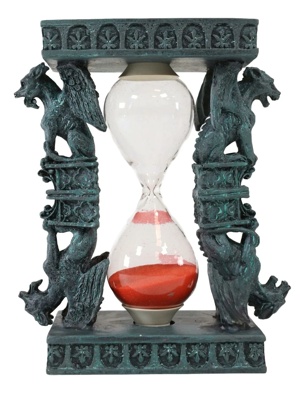 Gothic Winged Stoic Gargoyle Pillars Rooftop Invertible SandTimer Figurine-2