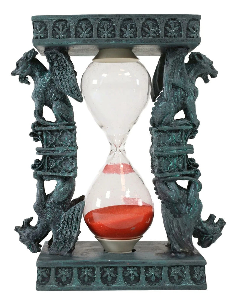 Gothic Winged Stoic Gargoyle Pillars Rooftop Invertible SandTimer Figurine-2
