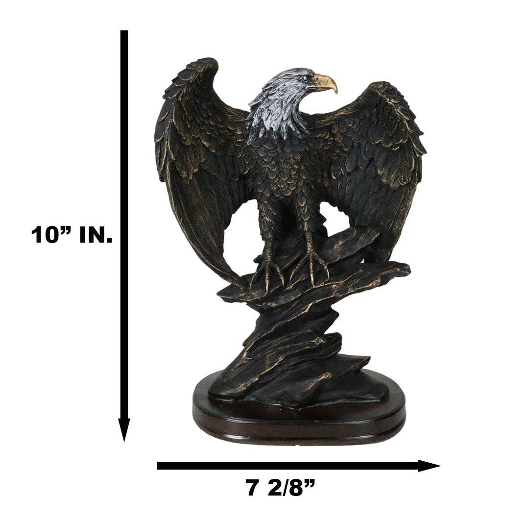 American Patriotic Large Bald Eagle Perched On Rocky Cliff Resin Figurine 10"H-7