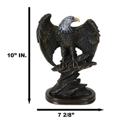 American Patriotic Large Bald Eagle Perched On Rocky Cliff Resin Figurine 10"H-7