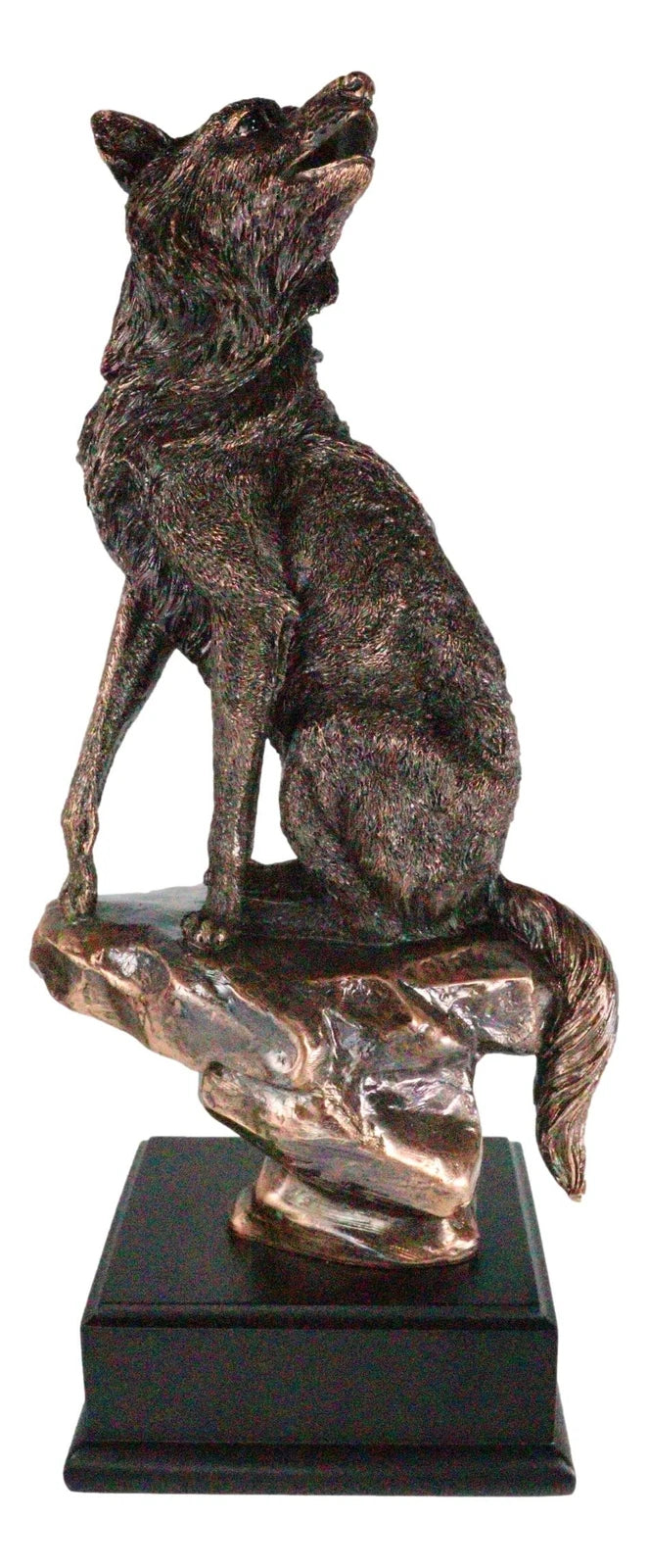 Rustic Moon Howling Alpha Wolf Sitting On Rocky Cliff Figurine With Trophy Base-5