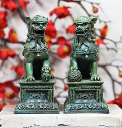 Sujetalibros con figuras de perros y leones Fu Foo, pareja de guardianes del Palacio Prohibido chino-7