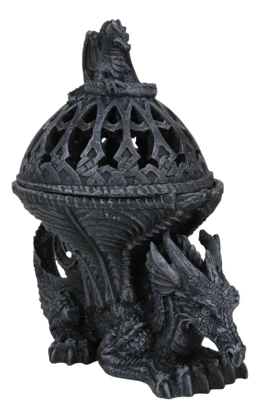 Crouching Atlas Dragon Tower Sphere Incense Burner Sculpture Figurine Faux Stone-6