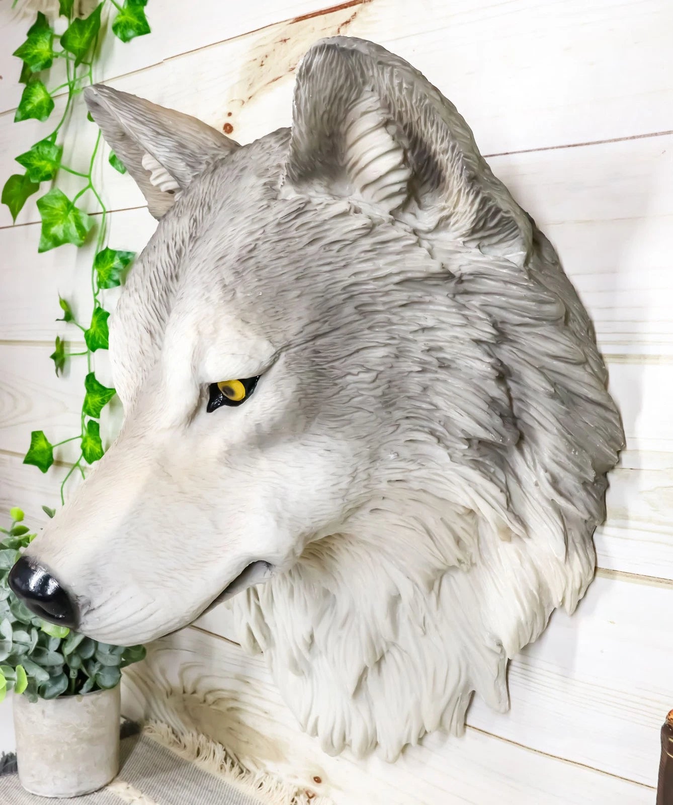 Large Fenrir Alpha Gray Wolf Head Wall Decor Plaque 14"Tall Art Decor-6