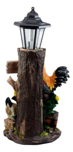 Country Farm Rooster Hen Chicks Family By Sunflowers Solar Light Lantern Statue-8