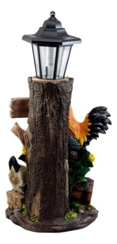 Country Farm Rooster Hen Chicks Family By Sunflowers Solar Light Lantern Statue-8