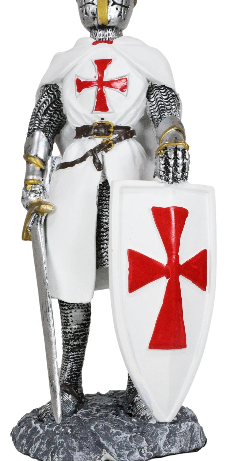 White Cloak Medieval Crusader Swordsman With Shield Of Faith Knight Figurine-8