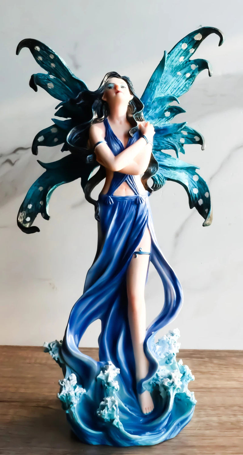 Ocean Fairy Figurine, Water Elemental Fantasy Statue 12" Tall Rising Over Waves, Hand-Painted Mythical Creature Sculpture, Home Decor for Shelf, Desk, or Living Room Display-8