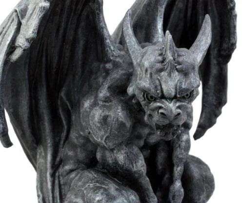 Gargoyle Statue, 12.5" Large Crouching Winged Cathedral Guardian Sculpture, Gothic Home Decor for Garden, Patio, Mantle, or Fantasy Display-9