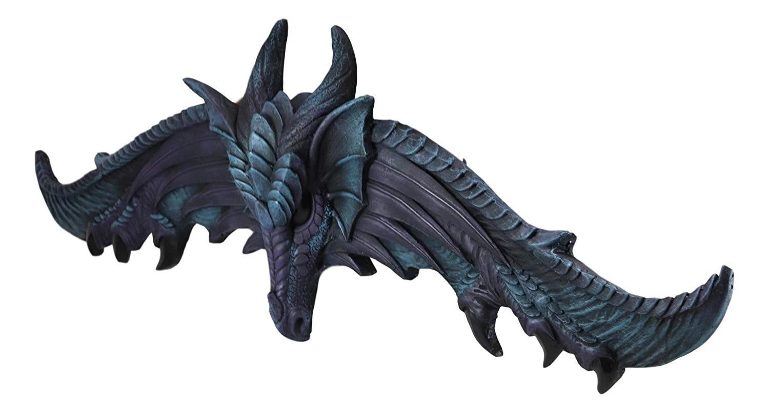 Large 34.25"L Fantasy Midnight Overwatch Dragon With Open Wings 3D Wall Plaque-6