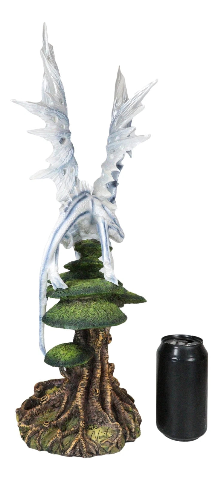 Large Arctic Frost Fury Dragon Perching On Rainforest Giant Tree Canopy Figurine-7