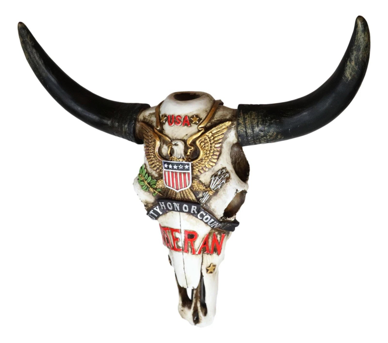 Western Veteran USA Great Seal Eagle Emblem Patriotic Cow Skull Wall Decor-5