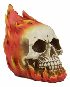 Ghost Rider Skull with Fire Flame Skeleton Figurine Halloween Decor 6"L-5