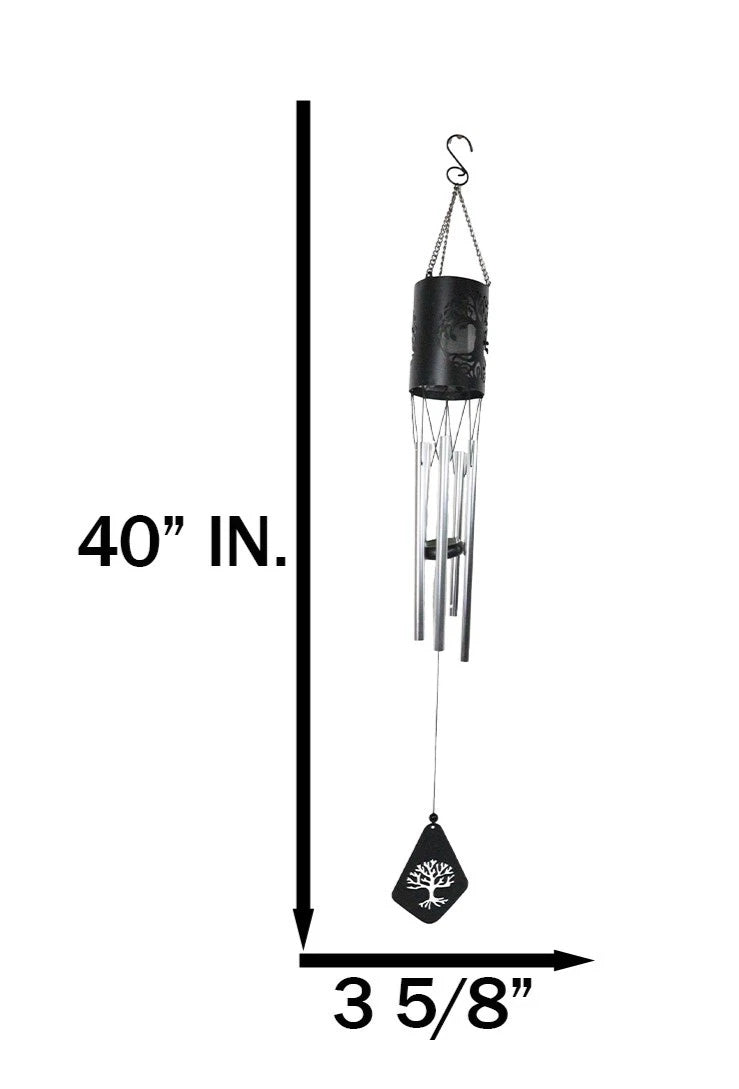 Celtic Tree Of Life Cylindrical Steel Metal Filigree Hanging Solar Wind Chime-7