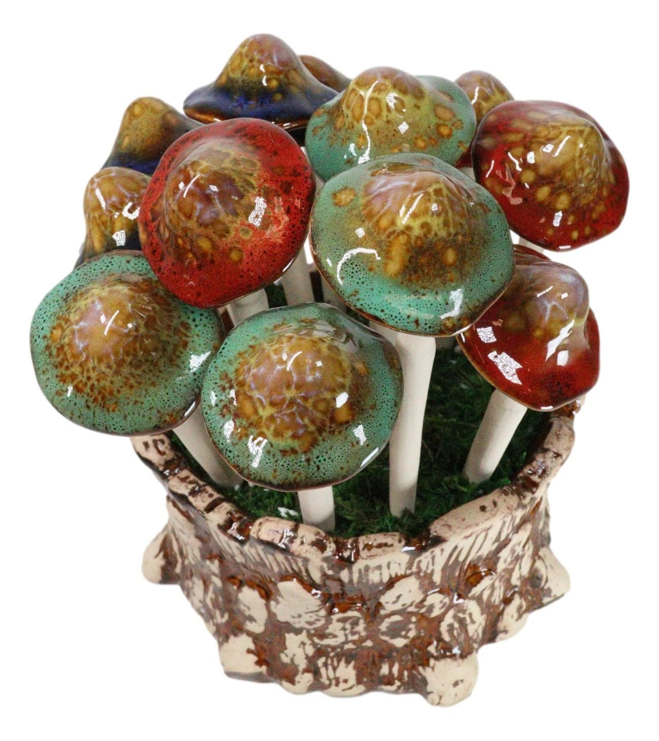 Fairy Garden Colorful 12 Piece Ceramic Mushroom Picks With Planter Holder Set-5